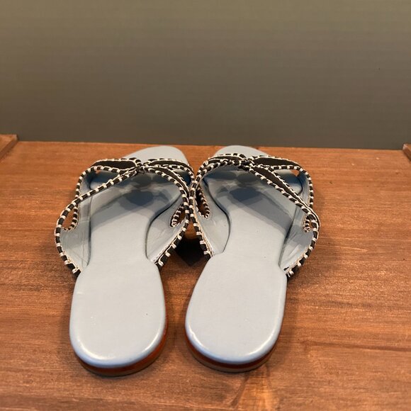 Frances Valentine Womens Meredith Blanket Stitch Slide Sandals Blue Leather 7B - Picture 5 of 8